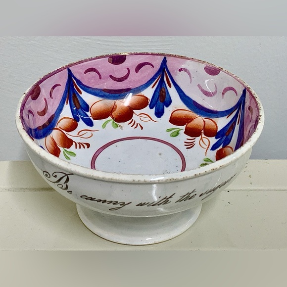 c. 1830 Vintage Gaudy Welsh Drape Variant Inscribed Pedestal Sugar Bowl - Picture 14 of 16